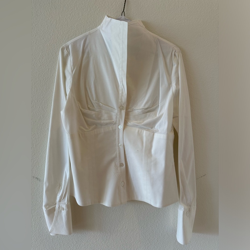 Finley Cotton Fitted Button Down White Top (Medium)